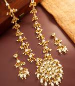 Floral kundan pendant long necklace set