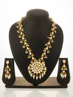 Floral kundan pendant long necklace set 4
