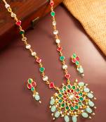 Green pink stone kundan necklace set