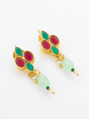 Green pink stone kundan necklace set 3