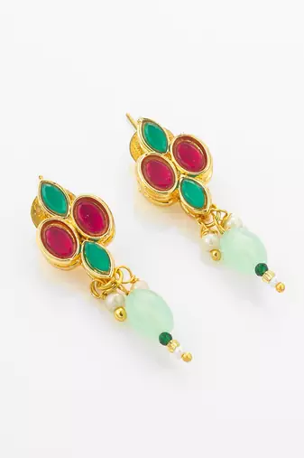 Green pink stone kundan necklace set