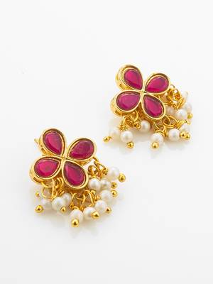 Pink floral pearl necklace earring set 3
