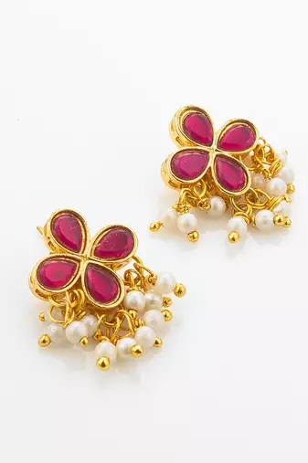 Pink floral pearl necklace earring set