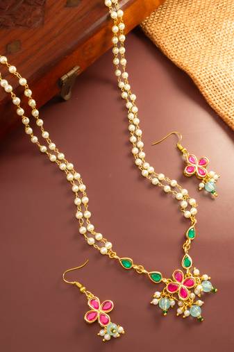 Double layer pearl pendant necklace set