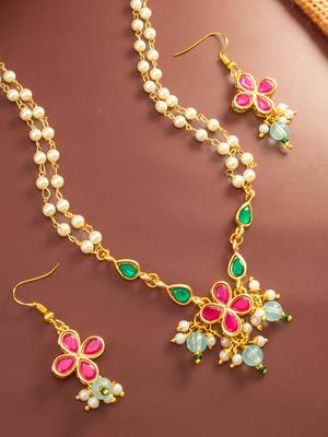 Double layer pearl pendant necklace set 2