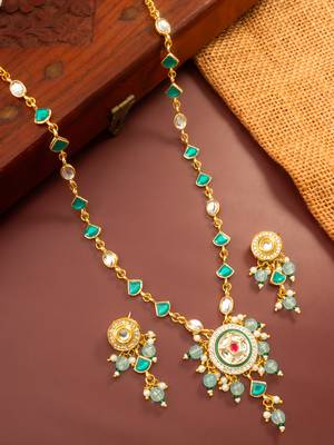 Green stone pendant necklace earring set 1