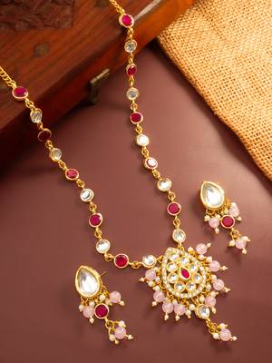 Ruby kundan pendant necklace earring set 1