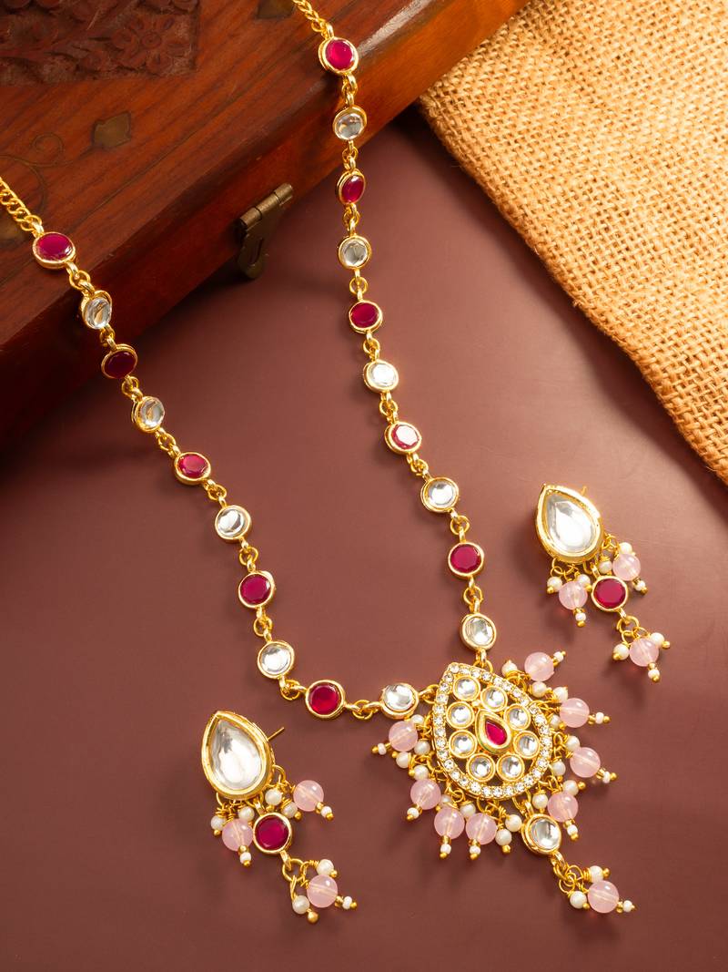 Ruby kundan pendant necklace earring set