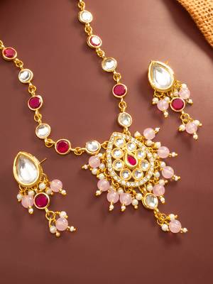Ruby kundan pendant necklace earring set 2