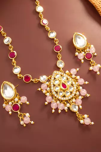 Ruby kundan pendant necklace earring set