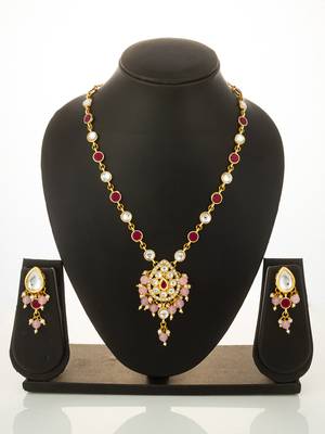 Ruby kundan pendant necklace earring set 4