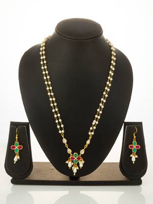 Pearl floral pendant necklace earring set 4