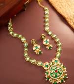 Green enamel kundan necklace earring set