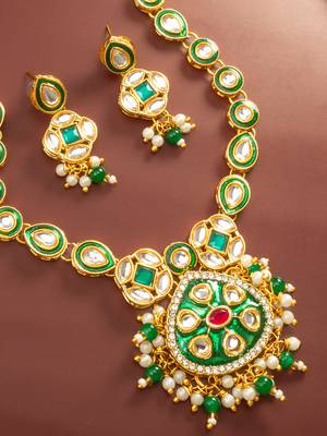 Green enamel kundan necklace earring set 2