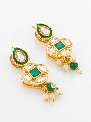Green enamel kundan necklace earring set 3
