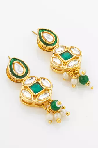 Green enamel kundan necklace earring set