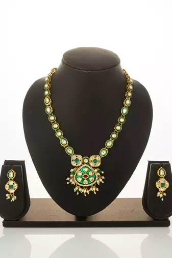 Green enamel kundan necklace earring set