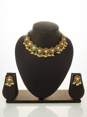 Multicolor pearl fringe choker necklace set 4