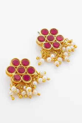 Pink floral kundan necklace earring set
