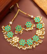 Green floral kundan necklace earring set