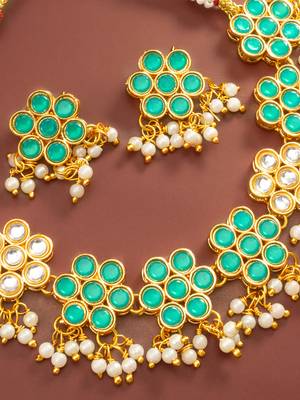Green floral kundan necklace earring set 2
