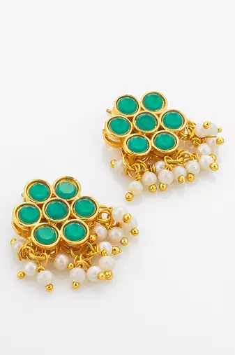 Green floral kundan necklace earring set