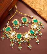 Green white stone necklace earring set