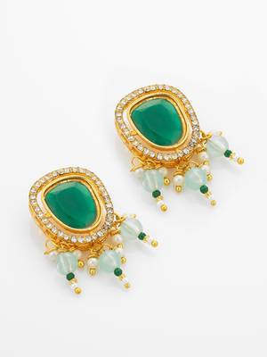 Green white stone necklace earring set 3
