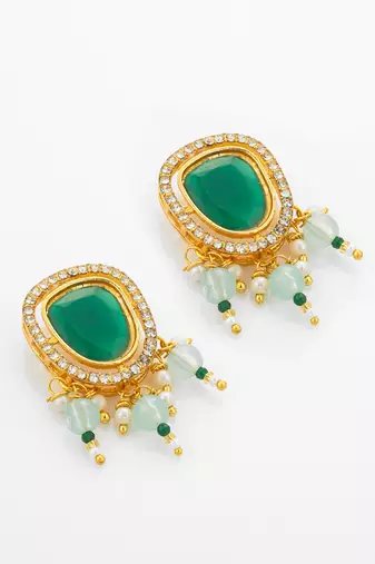 Green white stone necklace earring set