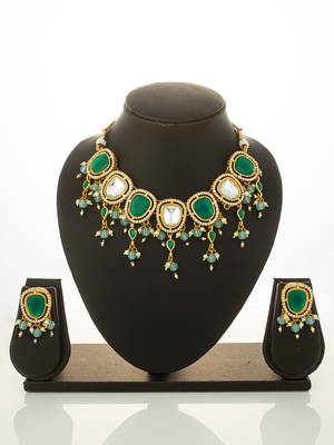 Green white stone necklace earring set 4