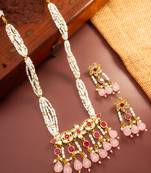 Ruby pearl long necklace earring set