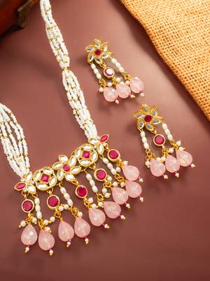 Ruby pearl long necklace earring set 2