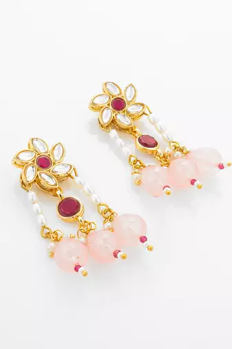 Ruby pearl long necklace earring set