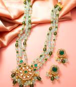 Green bead kundan necklace earring set