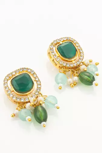 Green bead kundan necklace earring set