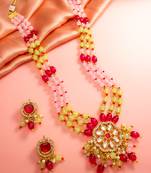 Pink yellow bead kundan necklace set