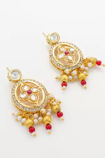 Red white bead kundan choker set