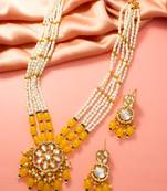 Yellow pearl kundan long necklace set