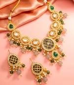 Green grey bead necklace earring set