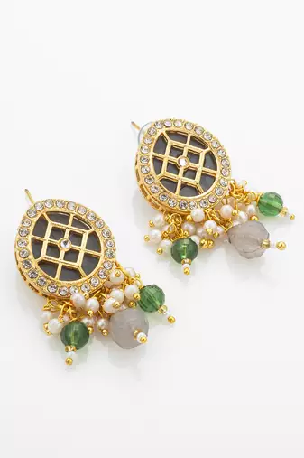 Green grey bead necklace earring set