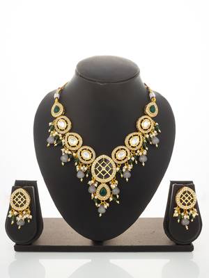 Green grey bead necklace earring set 4