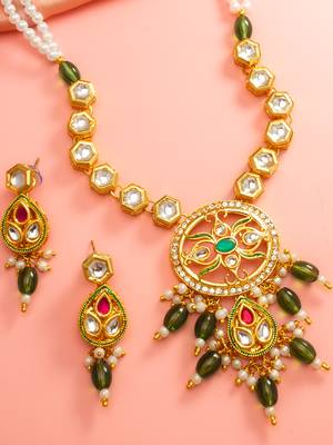 Green meenakari kundan necklace earring set 2