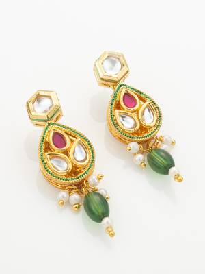 Green meenakari kundan necklace earring set 3