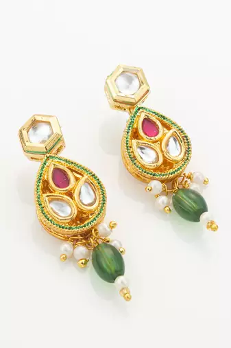 Green meenakari kundan necklace earring set