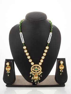 Green meenakari kundan necklace earring set 4