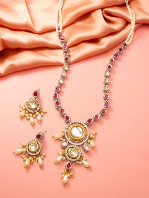 Silver ruby kundan necklace earring set 1