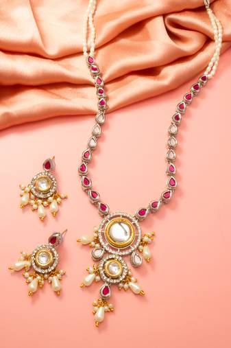 Silver ruby kundan necklace earring set