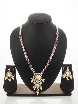 Silver ruby kundan necklace earring set 4