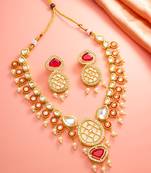 Red polki kundan necklace earring set