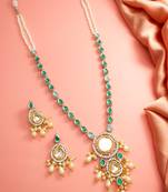 Silver green pearl necklace earring set